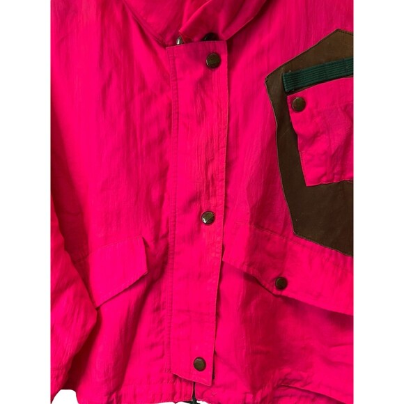 Vintage 90s NEON PINK Full Zip Ski Jacket Shell Retractable Hood Unisex Medium - Picture 2 of 16